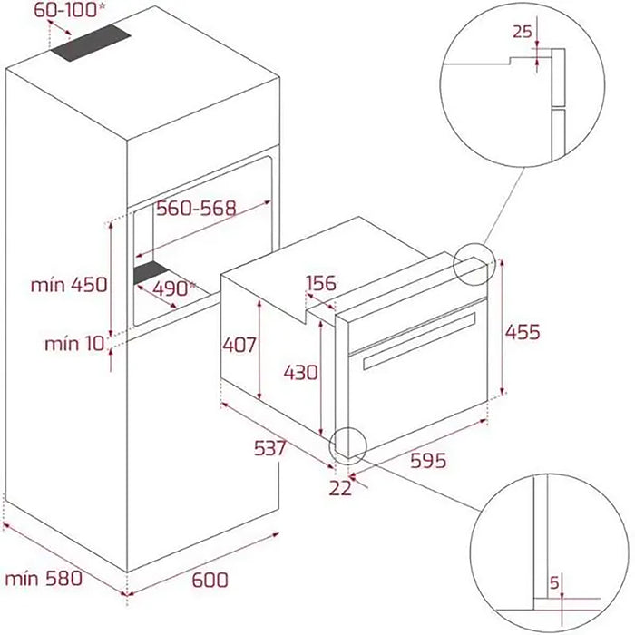 Technical drawing of a kitchen cabinet with dimensions labeled