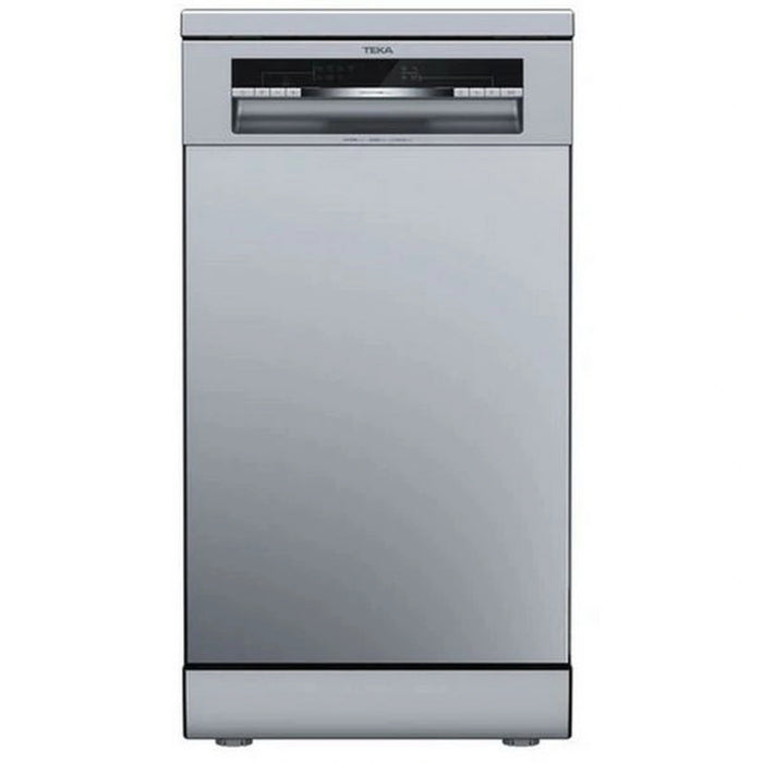 Stainless steel dishwasher with Teka branding on a white background