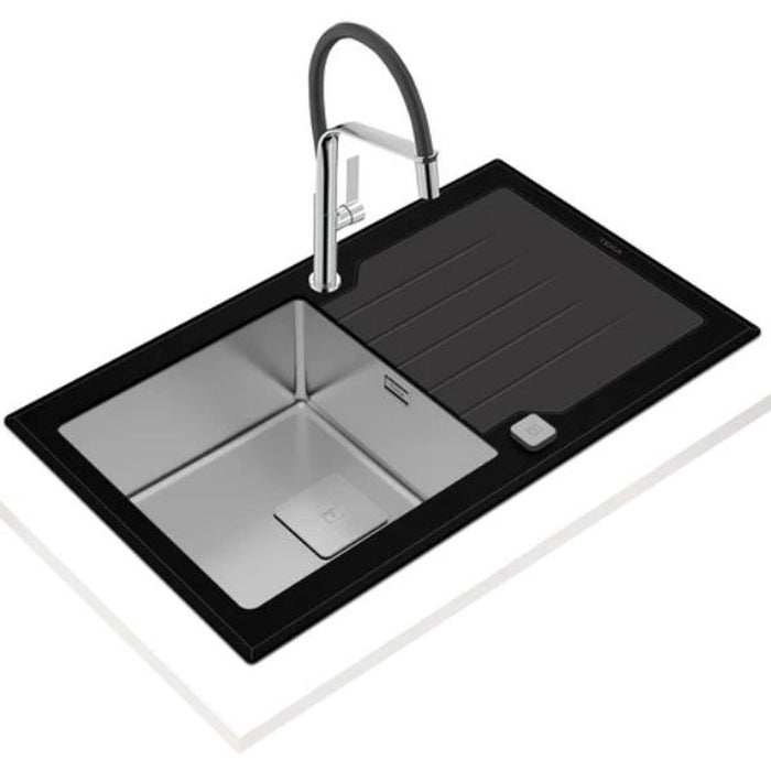 TEKA |Diamond RS15 1B 1D 86| Inset glass sink with one bowl and one drainer