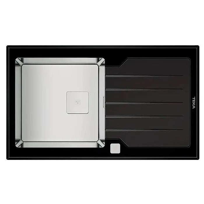 Teka kitchen sink with black frame and silver basin on a white background