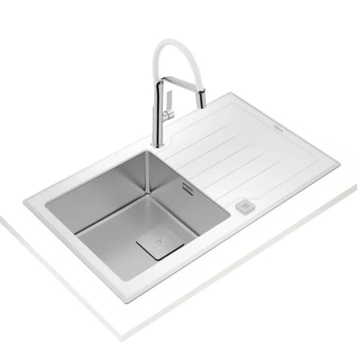 TEKA |Diamond RS15 1B 1D 86| Inset glass sink with one bowl and one drainer-DIAMOND RS15 1B 1D 86 AUTO WH EROS