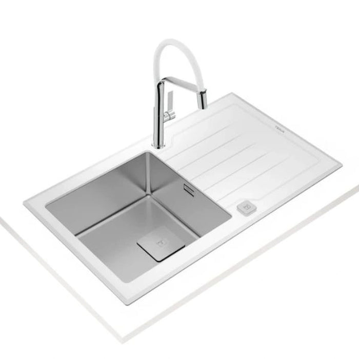 TEKA |Diamond RS15 1B 1D 86| Inset glass sink with one bowl and one drainer-DIAMOND RS15 1B 1D 86 AUTO WH EROS
