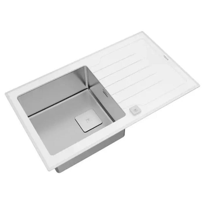 TEKA |Diamond RS15 1B 1D 86| Inset glass sink with one bowl and one drainer-DIAMOND RS15 1B 1D 86 AUTO WH EROS