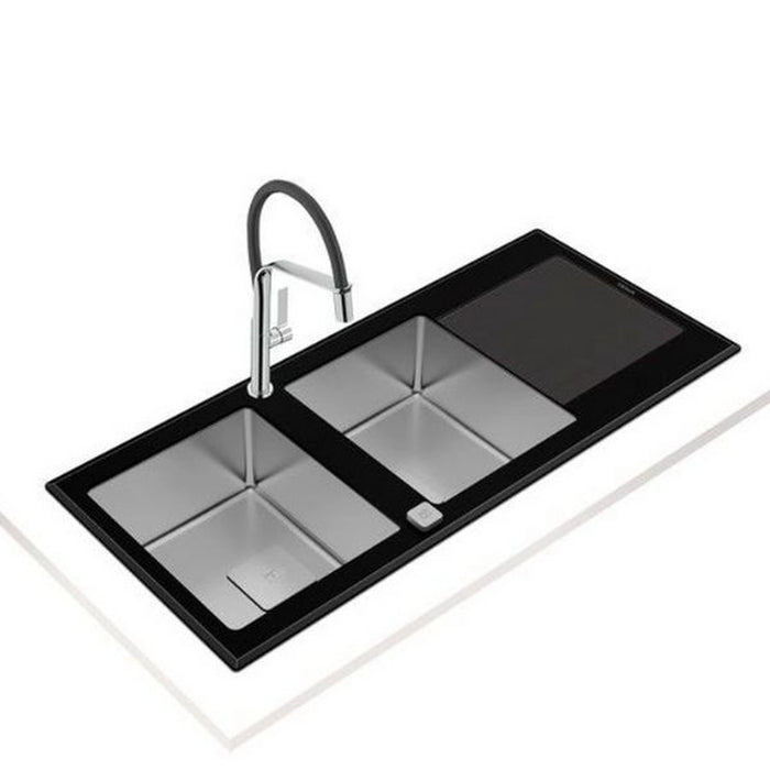 TEKA |Diamond RS15 2B 1D| Inset glass sink with two bowls and one drainer