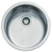 Stainless steel kitchen sink with brand logo on a white background