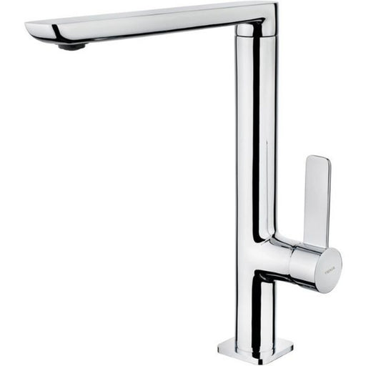 Chrome kitchen faucet on a white background