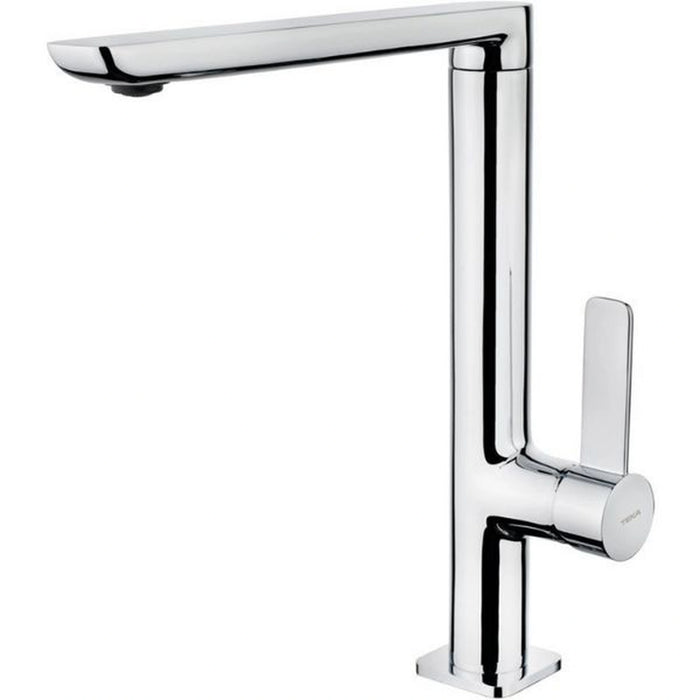 Chrome kitchen faucet on a white background