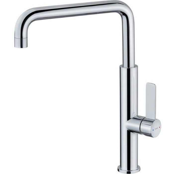 Chrome kitchen faucet on a white background
