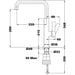 Technical drawing of a kitchen faucet with dimensions