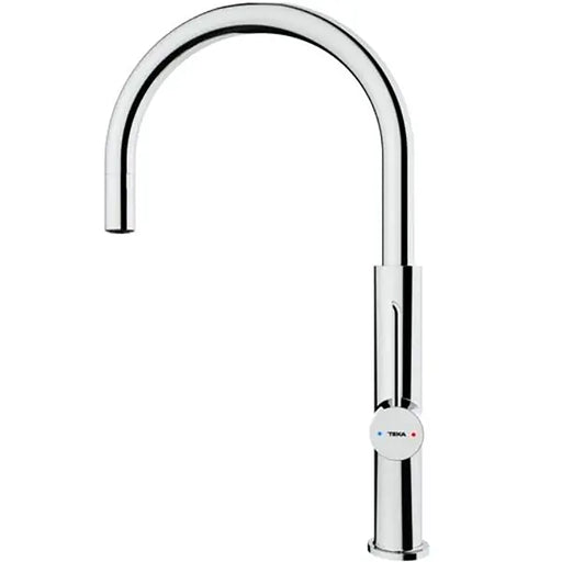Chrome kitchen faucet on a white background