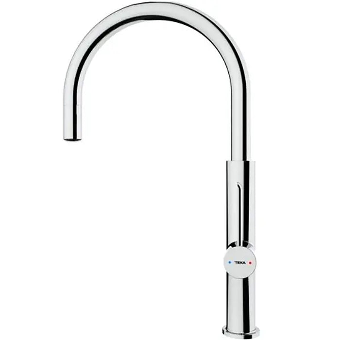 Chrome kitchen faucet on a white background