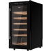Black wine cooler with glass door on a white background