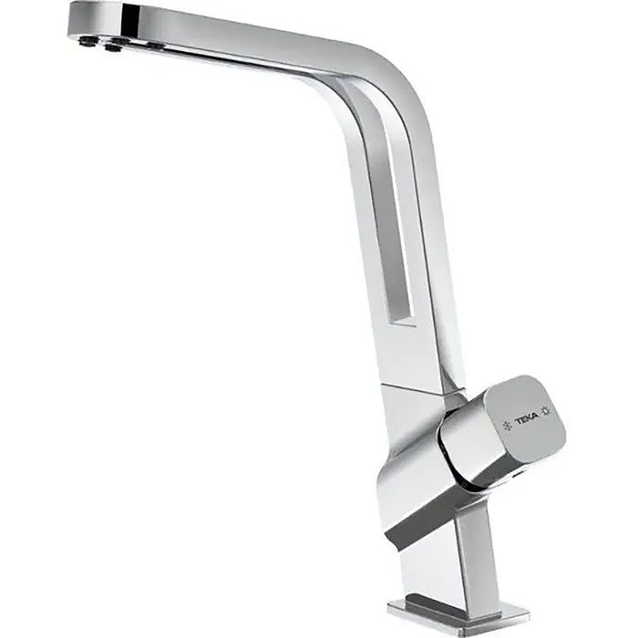 Chrome kitchen faucet on a white background
