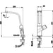 Technical drawing of a faucet with dimensions labeled