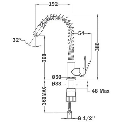 Technical drawing of a spring mechanism with dimensions labeled