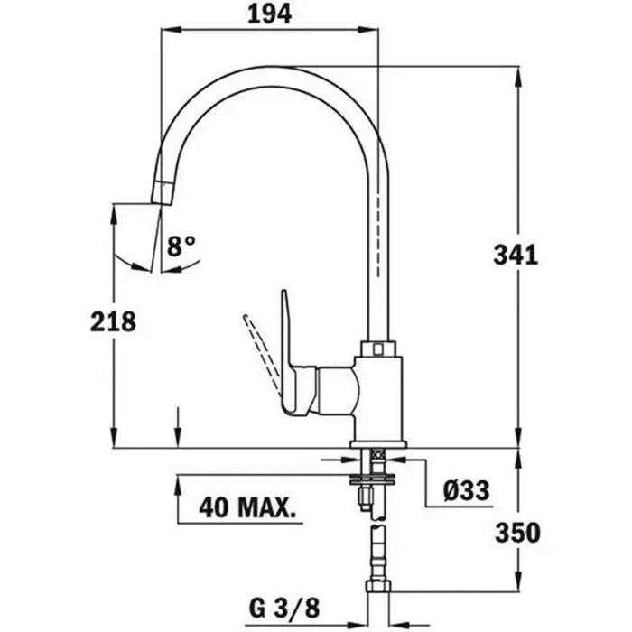 TEKA |IN 995| Kitchen Tap Mixer with high swivel spout and anti-scale aerator EROS