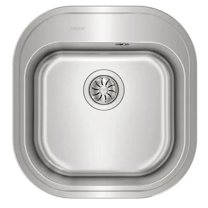 Stainless steel kitchen sink with Teka branding on a white background