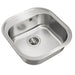 Stainless steel kitchen sink on a white background