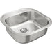 Stainless steel kitchen sink on a white background