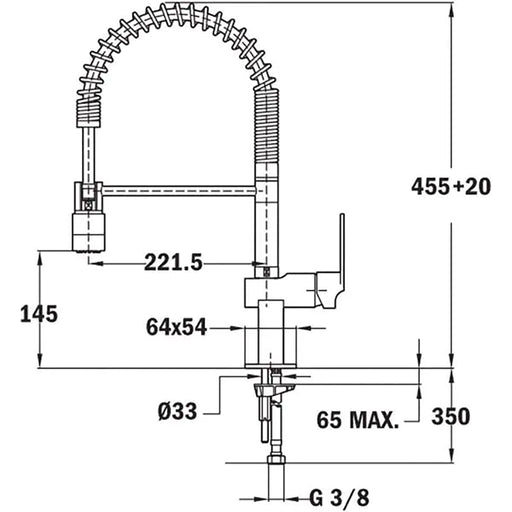 Technical drawing of a mechanical component with dimensions