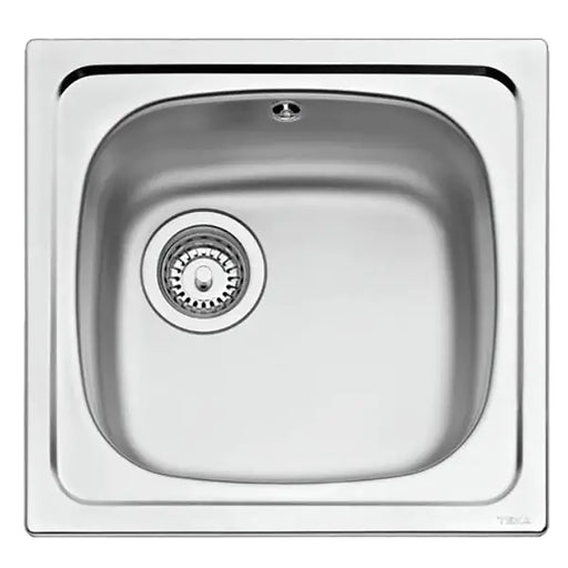 Stainless steel kitchen sink on a white background