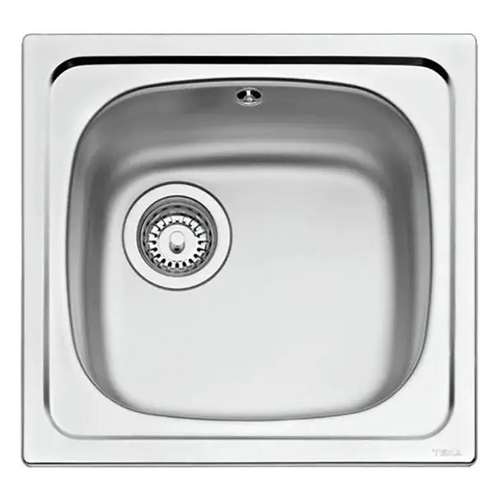 Stainless steel kitchen sink on a white background