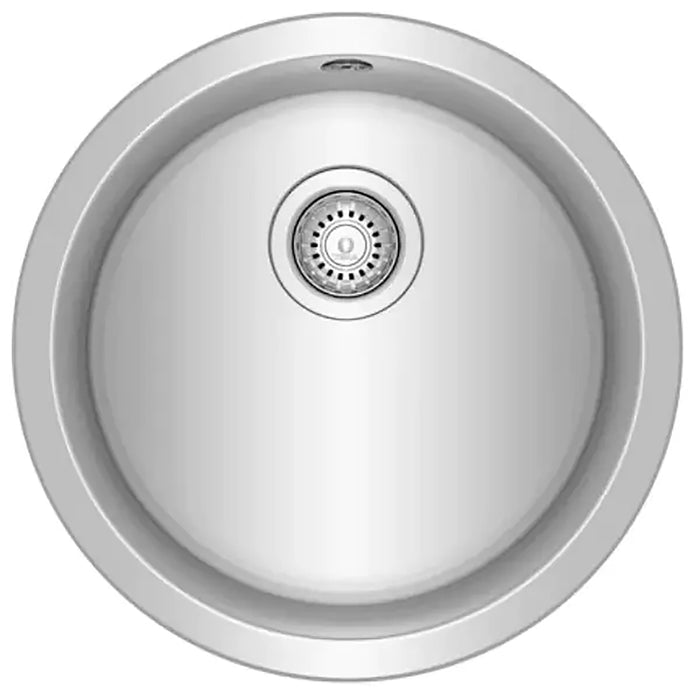 Stainless steel kitchen sink on a white background