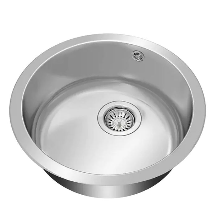 Stainless steel kitchen sink on a white background
