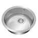 Stainless steel kitchen sink on a white background