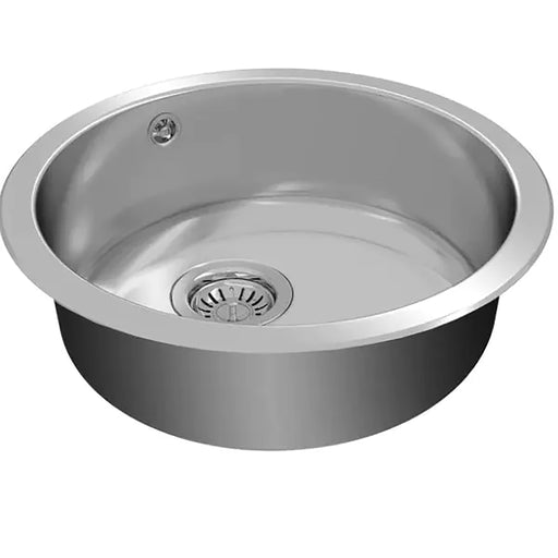 Stainless steel kitchen sink on a white background