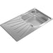 Stainless steel kitchen sink on a white background