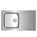 Stainless steel kitchen sink on a white background
