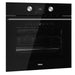 Black Teka oven with digital display on a white background
