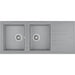 Gray kitchen sink with two basins on a white background