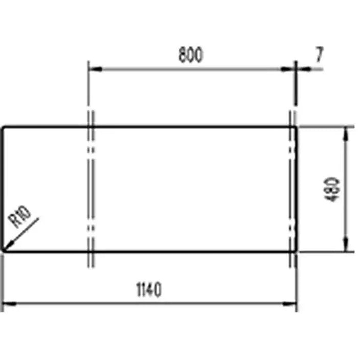 Technical drawing of a rectangular component with dimensions
