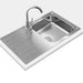 Stainless steel kitchen sink with faucet on a white background