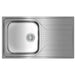 Stainless steel kitchen sink on a white background