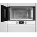 Microwave oven with open door on a white background
