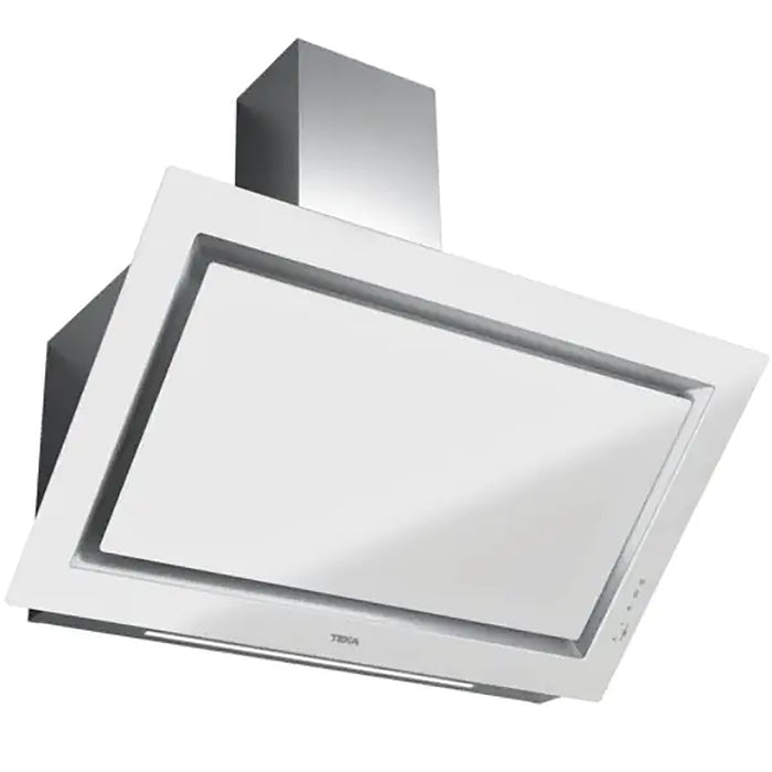 Stainless steel range hood on a white background