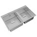Stainless steel kitchen sink on a white background