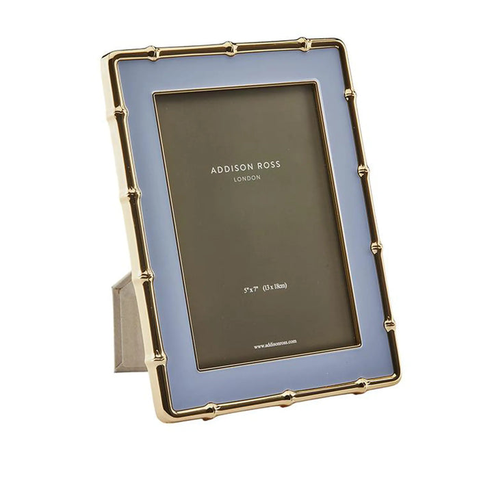 Pale Denim & Gold Bamboo Enamel Photo Frame