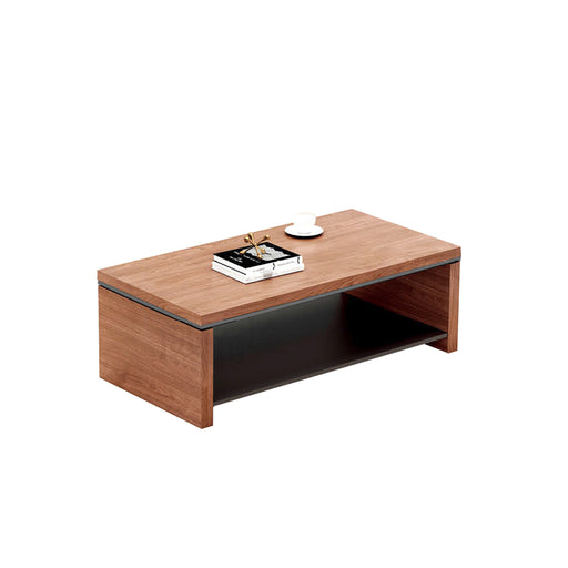 Wooden coffee table with a shelf on a white background