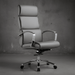 Gray office chair with high backrest and armrests on a dark gray background