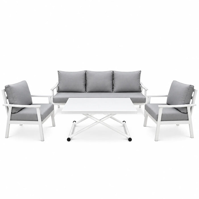 White 4-Piece Outdoor Sofa Set with Adjustable-Style Coffee Table