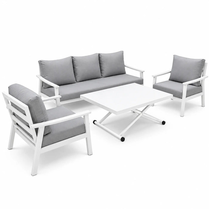 White 4-Piece Outdoor Sofa Set with Adjustable-Style Coffee Table