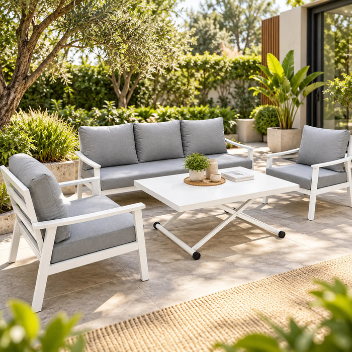 White 4-Piece Outdoor Sofa Set with Adjustable-Style Coffee Table