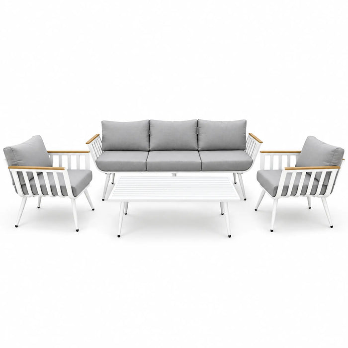 White & Grey 4-Piece Outdoor 3-Seater Sofa Set