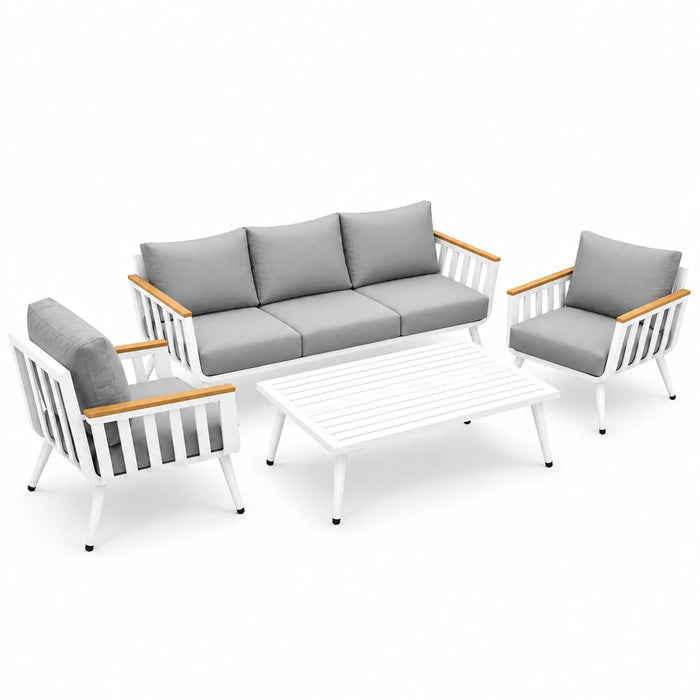 White & Grey 4-Piece Outdoor 3-Seater Sofa Set