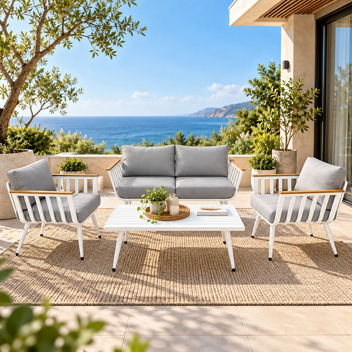 White & Grey 4-Piece Outdoor Lounge Set