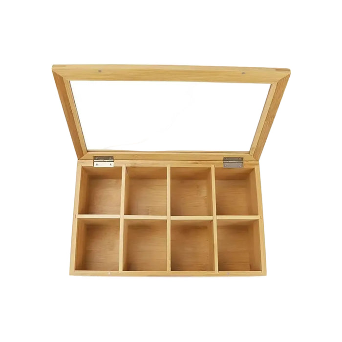 Wooden Brown Color Top Glass Tea Box Bamboo Tea Bag Organizer Storage Box 1kg